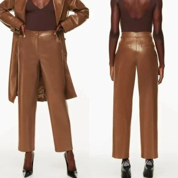 BABATON Brown Faux Leather Trousers 8 Caramel Sharp Polished Business Tailored - Picture 11 of 11